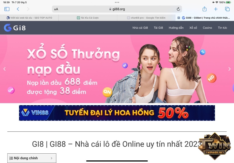 Giao diện trang chủ của Gi88.ORG