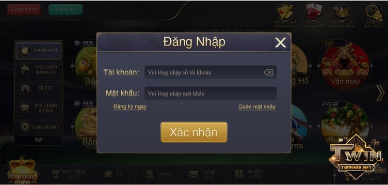 Giao diện đăng nhập cổng game cfun68