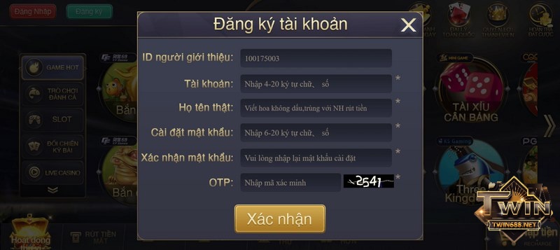 Đăng ký tài khoản trước khi chơi game tài xỉu